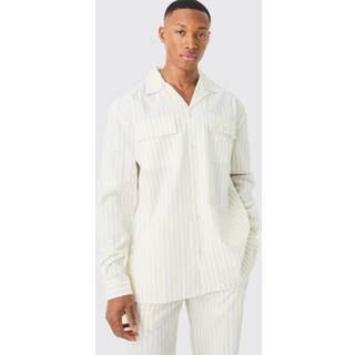 Mens White Woven Stripe Lounge Shirt