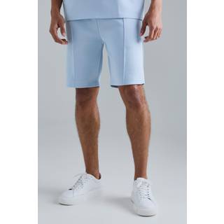 Mens Pastel Blue Slim Fit Pintuck Scuba Short