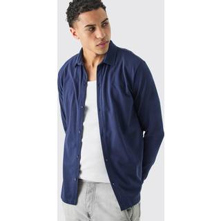 Mens Navy Long Sleeve Slim Fit Jersey Shirt