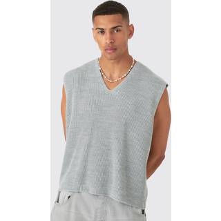 Mens Light Grey Boxy Ribbed V Neck jumper Vest