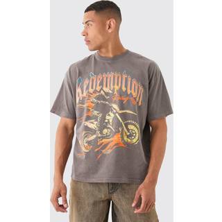 Mens Chocolate Oversized Boxy Redemption Moto Wash T-shirt