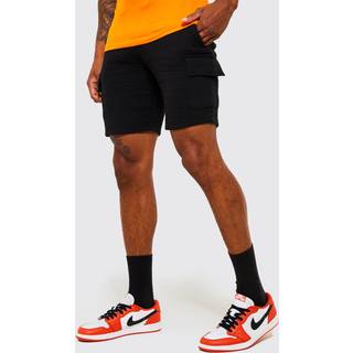 Mens Black Slim Mid Cargo Jersey Short