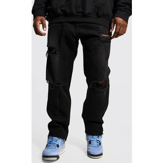 Mens Washed Black Plus Slim Fit Distressed Hem Ripped Jeans