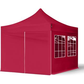 3x3m, stål, easy-up-pavillon, 4 sidedele, rød - (582631)