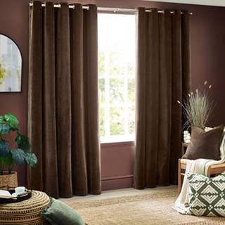 Yard Yard Brown Heavy Chenille Velvet Room Darkening Eyelet Curtains