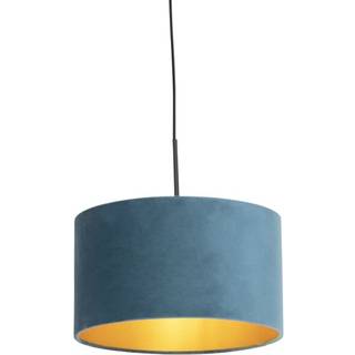Pendellampe med blå fløjlsskærm med guld 35 cm - Combi