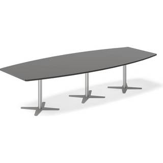 Office konferencebord bådformet 320x120cm antracit med sølv stel
