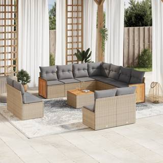 sofasæt til haven 12 dele med hynder polyrattan beige