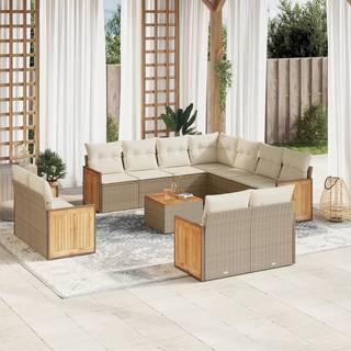sofasæt til haven 12 dele med hynder polyrattan beige