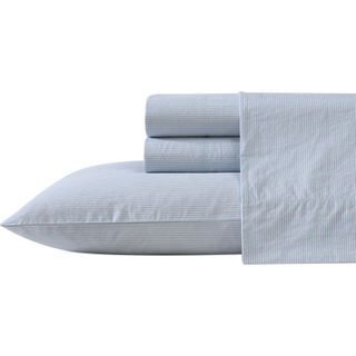 Nautica - Queen Sheet Set Cotton Percale Bedding Set Crisp & Cool Lightweight & Breathable (Penny Pinstripe Blue Queen)