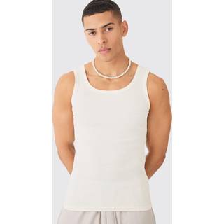Mens Ecru Basic Muscle Fit Ribbed Vest