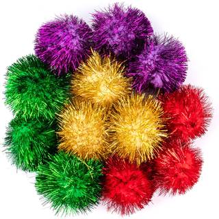 AUEAR 12 PACK 2 tommer Sparkle Ball Shiny Tinsel Pom Poms Interactive Balls Cat til killinger (4 farver)
