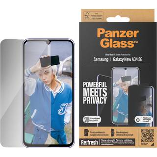 Samsung Galaxy A35 (5G) PanzerGlass Ultra Wide Fit Re:fresh Beskyttelsesglas m. EasyAligner - Privacy - Platinum Strength - Gennemsigtig / Sort Kant