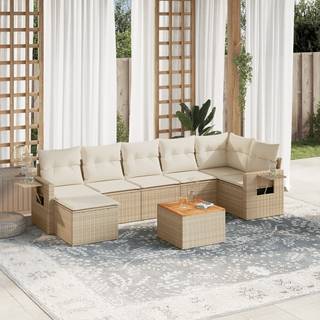 Sofasæt Til Haven 8 Dele Med Hynder Polyrattan - Beige / bord 3x midterdel hjørnedel