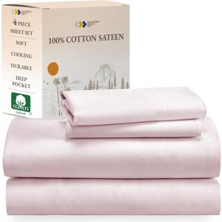 California Design Den blde 100% bomuld i fuld strrelse lagner st Sengelagner med dyb lomme Fuld ark st med satinvvet klelagner - Pink