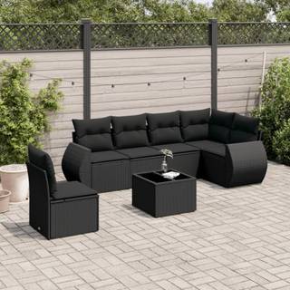 sofasæt til haven 7 dele med hynder polyrattan sort