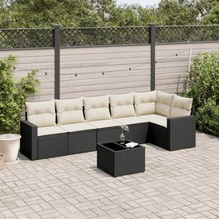 sofasæt til haven 7 dele med hynder polyrattan sort