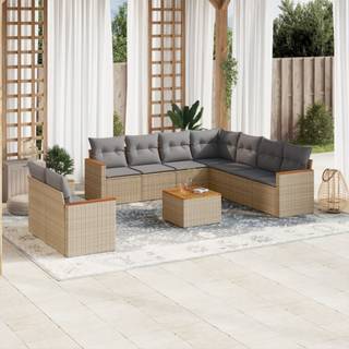 sofasæt til haven 10 dele med hynder polyrattan beige
