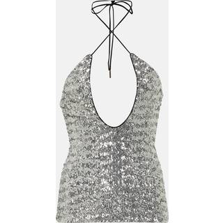 The Attico Alix sequined tulle halter neck top - silver - XXXS