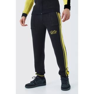 Mens Black Relaxed Fit Pannel Knitted Jogger With Cuff