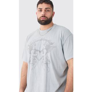 Mens Plus Oversized Heart Breaker Printed T-shirt In Grey