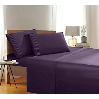 Elegant komfort 1500 Premier Wrinkle & Fade Resistant Hotel Quality 4-Piece Seng Set Set Ultra Soft Luksuriøst leater Set Inkluderer fladt ark mo