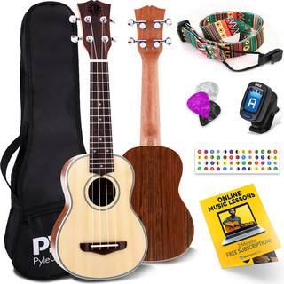 Pyle 4-string L?r at spille Set Solid Wood Spruce Soprano Ukulele Professionel instrument Face Mahognany Neck Black Walnut Fingerboard & Bridge P