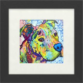 Varem?rke kunst 'tankev?kkende pitbull III' hvid matet sort ramme af Dean Russo 11x11