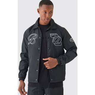 Mens Black Varsity Badge Collared Coach Jacket