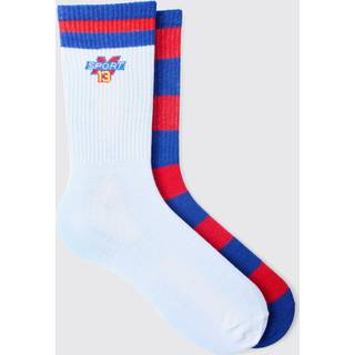 Mens White 2 Pack Varsity Sports Stripe Socks