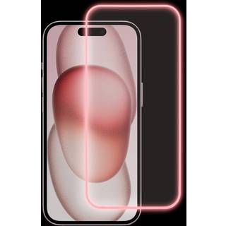 iPhone 15 Plus Glas Skærmbeskyttelse - Selvlysende Pink Kant