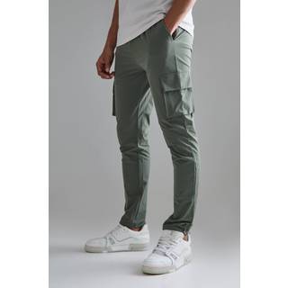 Mens Khaki Elasticated Technical Stretch Skinny Cargo Trouser