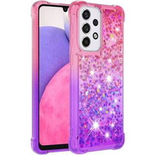 SKALO Samsung A33 5G Kvicksand Glitter Hjerter TPU Cover - Turkis-Lilla