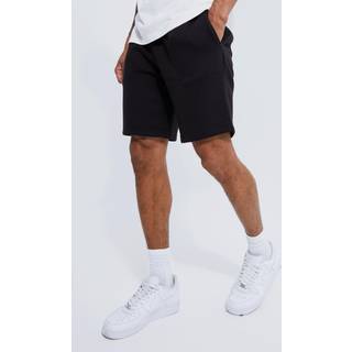 Mens Black Basic Loose Fit Mid Length Jersey Short
