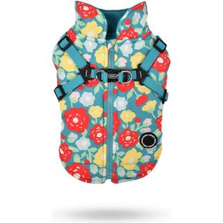 Puppia Puppia Alyssa Winter Dog Coat med integreret sele No Pull koldt vejr Vandt?t varm fleece tilbage lynl?s til lille og medium hund Aqua Medi