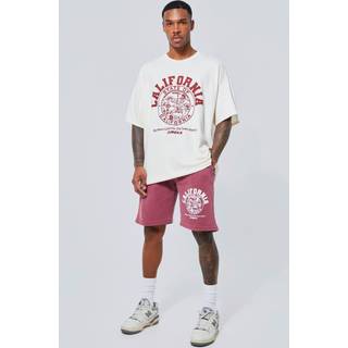 Mens Ecru Oversized California State Graphic T-shirt Set