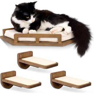 INICIO kattevghylder - moderne og holdbare 3-trins kattembler til vg - Stilfuld svvende birkehylde til katte op til 17 pund - Hjrnehylder i