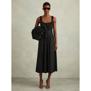 Reiss Liza Cotton Ruched Strap Med bælte Midi KjoleEU 42 (UK 14)