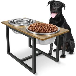 Spacnom forhøjede hunde skåle til store hunde hævet hunde skål stå med to x-store rustfrit stål skåle til hunde 3,5L kapacitet rustik brun