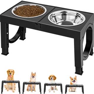 XiaZ Højtstående hundeskålsstativsæt til store og mellemstore hunde, Justerbar 9/11/12/14 tommer, Sort, 2 store hævede skåle