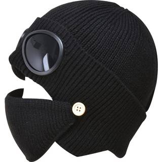 Strikket hue med briller og maske Sort