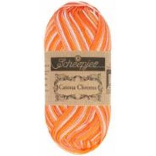 Scheepjes Catona Chroma 019 Calandula Indhold: 100% merceriseret bomuld Anbefalede pinde: 2.50-3.50 mm Vægt/løbelængde: 50 g = ca. 125 meter Strikkefasthed: 10 x 10 cm = 26 m x 36 p med 2.50 mm Vask: Maskinvask, max 30°C/ Tørres fladt.