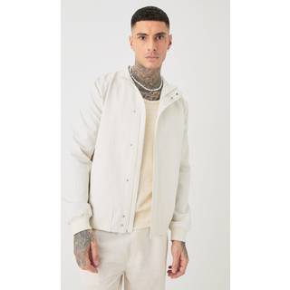 Mens Ecru Tall Stripe Seersucker Funnel Neck Smart Jacket