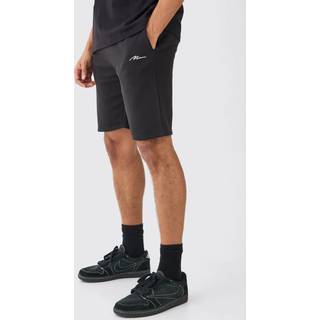 Mens Black Man Signature Loose Fit Mid Length Shorts