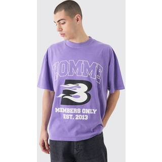 Mens Purple Oversized Washed Homme Moto Print T-shirt
