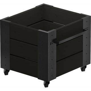 PLUS Cubic blomsterkasse med hjul og sorte beslag, sort/nåletræ - 46 x 50 x 45 cm