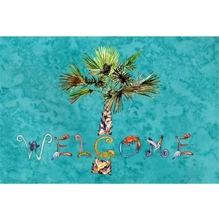 """" Caroline's Treasures 8711PLMT Velkommen Palm Tree on Teal Fabric Placemat Multicolor """"