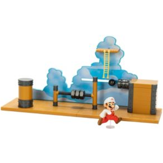 Super Mario Deluxe 2.5in Bowsers luftfartygsspel med Fire Mario Action Figure Rope Ladder och skruvbulthinder