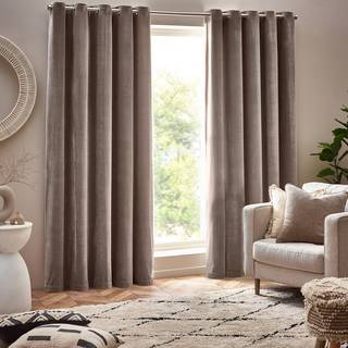 Yard Yard Grey/Beige Heavy Chenille Velvet Room Darkening Eyelet Curtains
