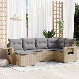 Sofasæt Til Haven 6 Dele Med Hynder Polyrattan - beige og grå / Med bord